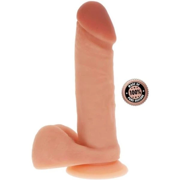 GET Real siliconen dildo 20,5 cm met ballen, huidskleur