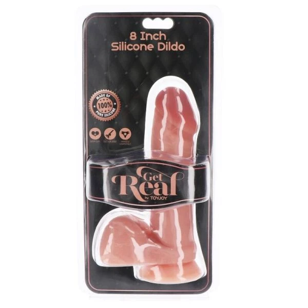GET Real siliconen dildo 20,5 cm met ballen, huidskleur