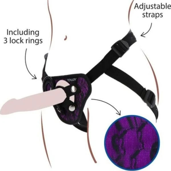 GET Real Strap-on-Spitzengeschirr Lila met siliconen ringen