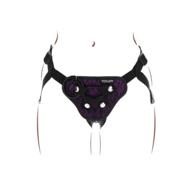 GET Real Strap-on-Spitzengeschirr Lila met siliconen ringen