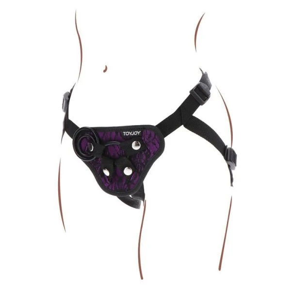 GET Real Strap-on-Spitzengeschirr Lila met siliconen ringen