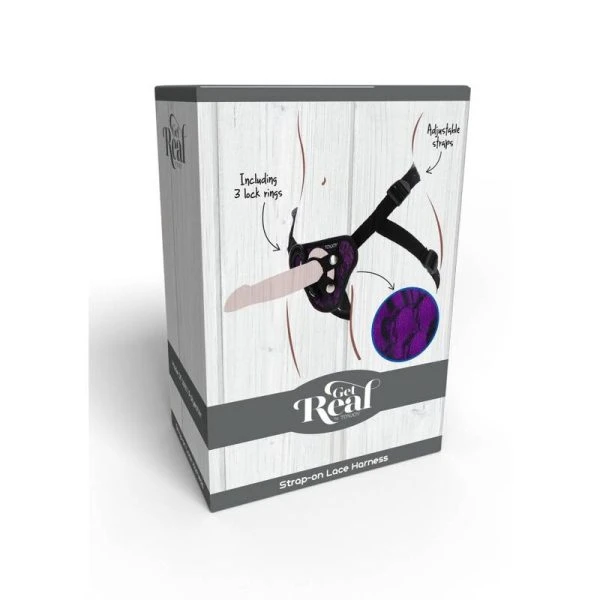 GET Real Strap-on-Spitzengeschirr Lila met siliconen ringen