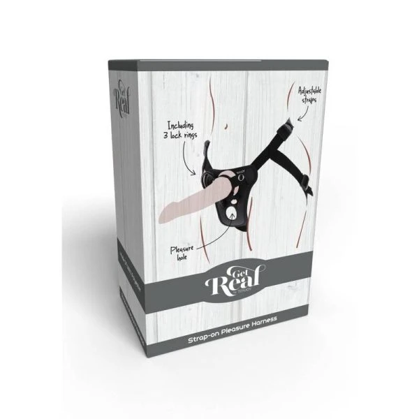GET Real Strap-on-Geschirr mit 3 Silikonringen schwarz