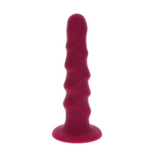 GET Real Silikon-Dildo Ribbed Dong 12 cm rood met zuignap