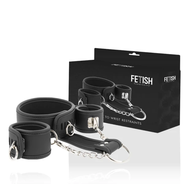 Fetish Submissive Bondage Halsband en Handboeien van veganistisch leer
