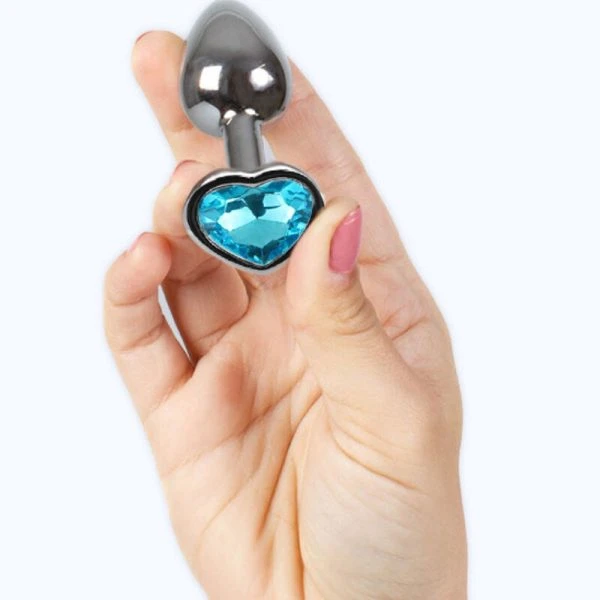 Secretplay Toys Anaalplug van metaal met blauw hart klein 7 cm