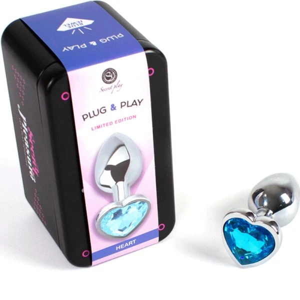 Secretplay Toys Anaalplug van metaal met blauw hart klein 7 cm