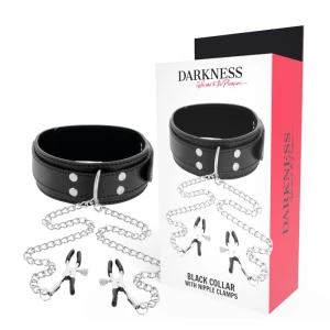 Darkness Bondage Halsband met Nippelklemmen Zwart