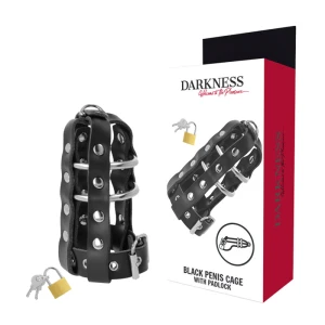 Darkness Bondage chastity cage made of vegan leather with lock