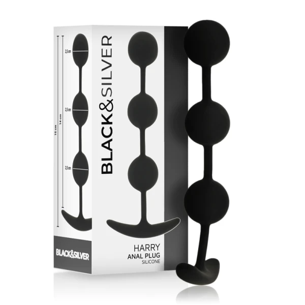 Black&silver Harry Analrosenkranz mit 3 Silikonkugeln 14 cm