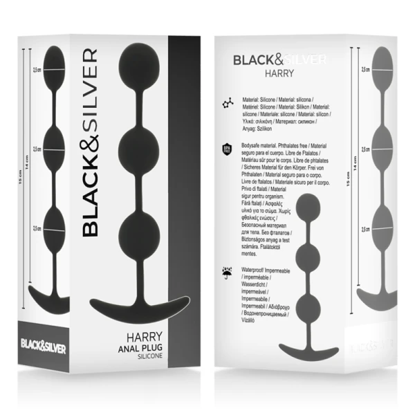 Black&silver Harry Analrosenkranz mit 3 Silikonkugeln 14 cm