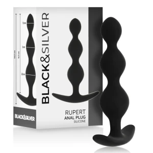 Black&silver Analkralketting Rupert van siliconen 10,5 cm