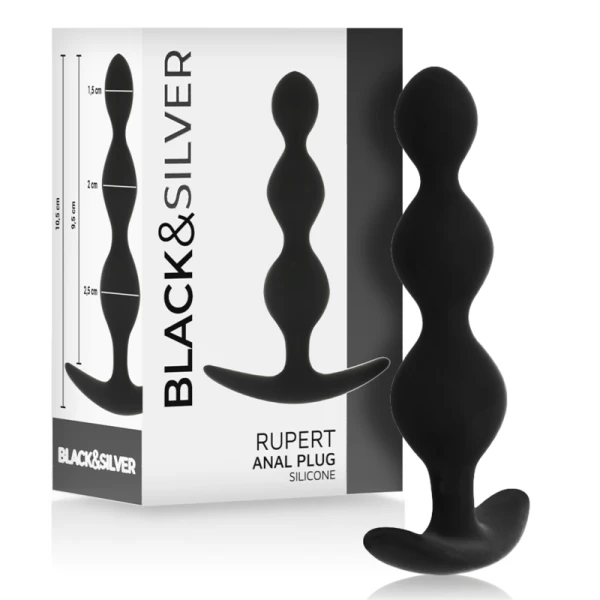 Black&silver Analkralketting Rupert van siliconen 10,5 cm