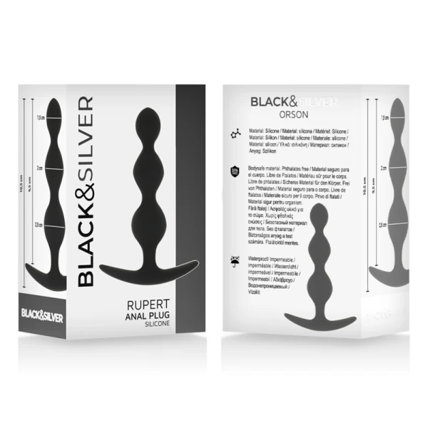 Black&silver Analkralketting Rupert van siliconen 10,5 cm