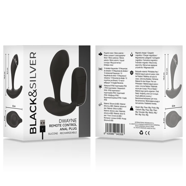 Black&silver Dwayne Anaalplug met afstandsbediening siliconen