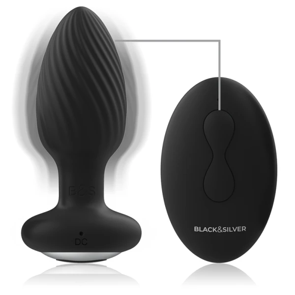 Black&silver Anale Vibrator Wells Plug Silicon Rotator met Afstandsbediening Black&silver Anale Vibrator Wells Plug Silicon Rotator met Afstandsbediening