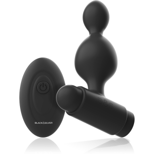 Black&silver Tucker anale plug van siliconen met afstandsbediening, 8 cm Black&silver Tucker anale plug van siliconen met afstandsbediening, 8 cm - Afbeelding 2