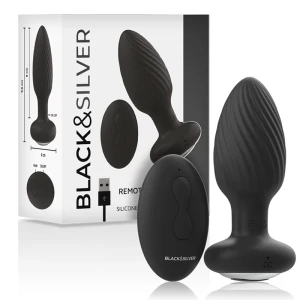 Black&silver Anale Vibrator Wells Plug Silicon Rotator met Afstandsbediening