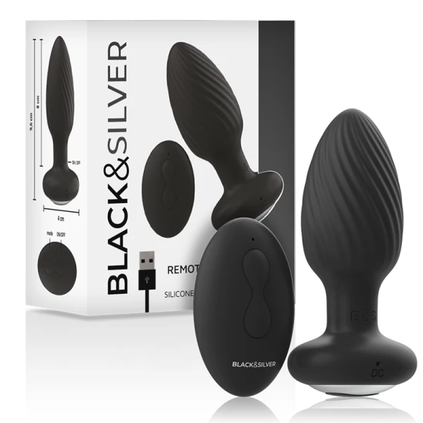 img_143326_644cf6327185a5c74ef020808bcbb669_1.png Black&silver Anale Vibrator Wells Plug Silicon Rotator met Afstandsbediening