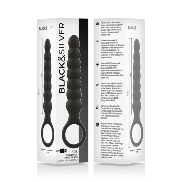 Black&silver Bob Anale vibrator van siliconen met 10 standen