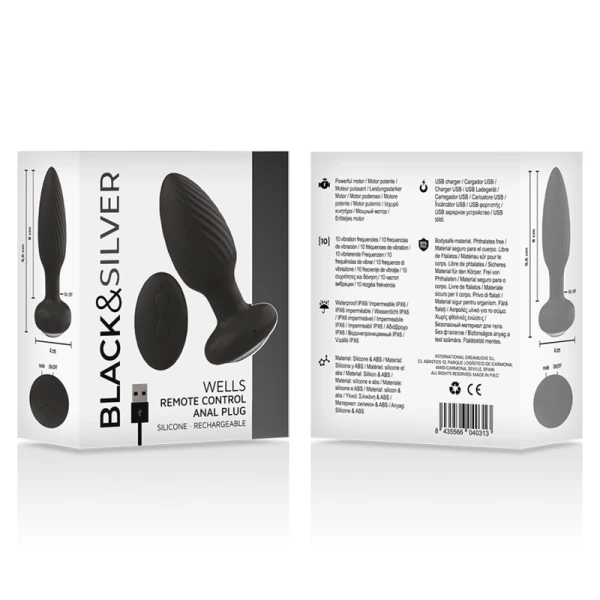 Black&silver Anale Vibrator Wells Plug Silicon Rotator met Afstandsbediening Black&silver Anale Vibrator Wells Plug Silicon Rotator met Afstandsbediening