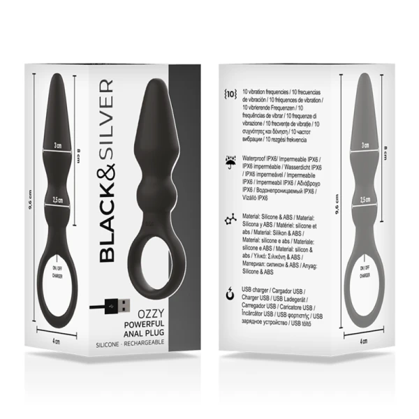 Black&silver Ozzy vibrerende siliconen anaalplug