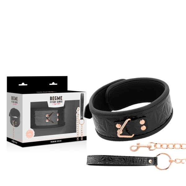 Begme Fetish Games vegan leren halsband met metalen ketting