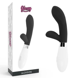 Glossy Jackson Rabbit Vibrator mit Klitorisreizer, Schwarz