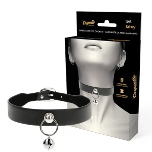 Coquette Accessories vegan leather necklace with rattle and ring