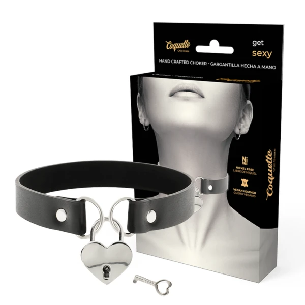 Coquette Accessories vegan leren halsketting met hart en sleutel