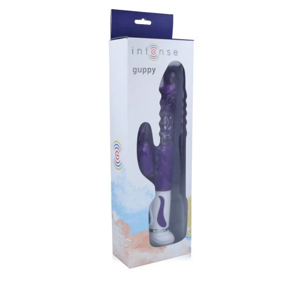 Intense High Tech Guppy Vibrator met clitorisstimulator en rotator paars