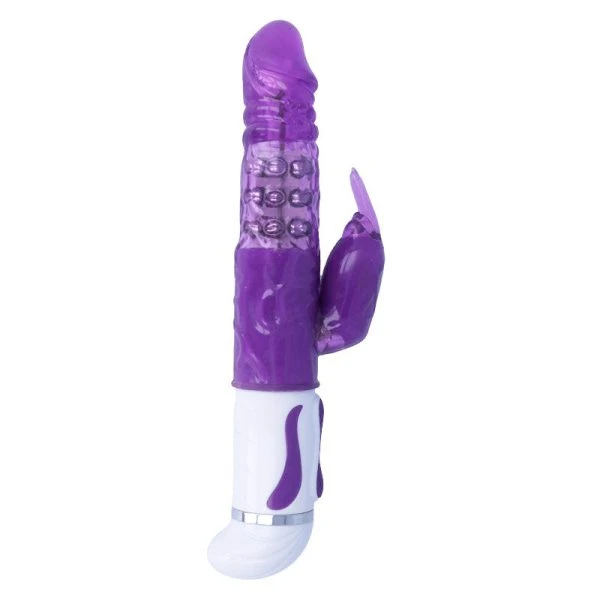 Intense High Tech Guppy Vibrator met clitorisstimulator en rotator paars