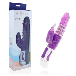 Intense High Tech Guppy Vibrator with Clitoral Stimulator and Rotator purple