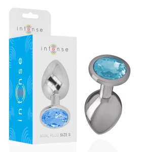 Intense anaalplug met blauwe kristal van aluminium maat S