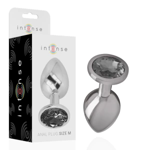 Intense anale plug van metaal met zwart glas, maat M