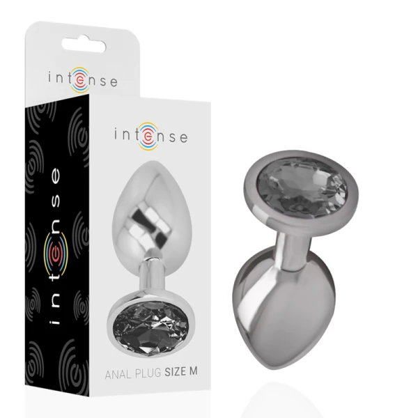 Intense Analplug aus Metall mit schwarzem Glas, Größe M