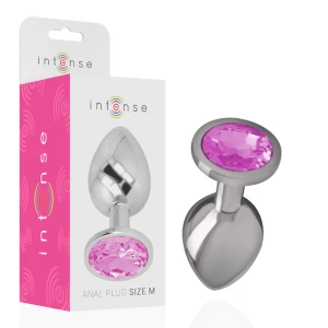 Intense Anaalplug van aluminium met roze kristal maat M