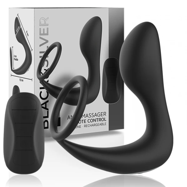 Black&silver Anale massager met afstandsbediening, oplaadbaar, siliconen zwart