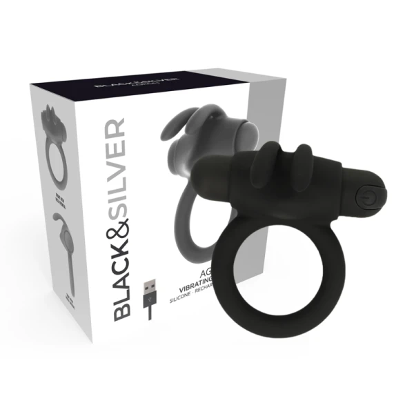 Black&silver Agron Ring 2.0 Vibrations-Penisring, Silikon