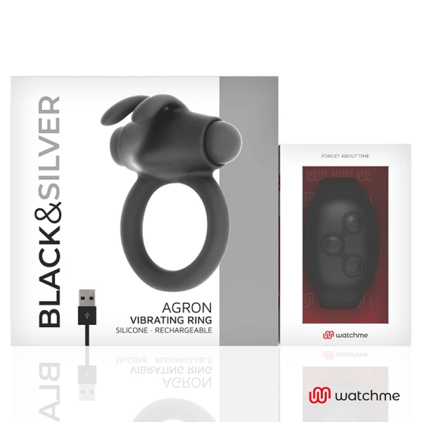 Black&silver Agron Cockring-Vibrator mit Fernbedienung und Uhr