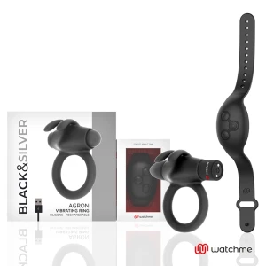 Black&silver Agron Cockring-Vibrator met afstandsbediening en horloge