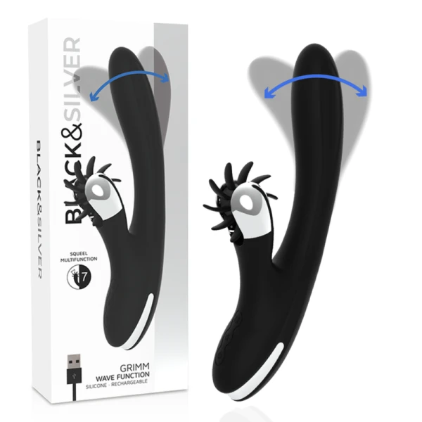 Black&silver Bunny Grimm Wave Funktion Parelvibrator 24 cm