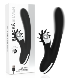 Black&silver Bunny Johnny Vibrerende parelvibrator, 24 cm, superzacht siliconen Black&silver Bunny Johnny Vibrerende parelvibrator, 24 cm, superzacht siliconen - Afbeelding 1
