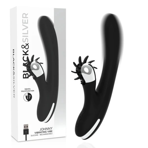 Black&silver Bunny Johnny Vibrerende parelvibrator, 24 cm, superzacht siliconen