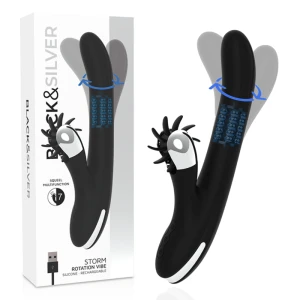 Black&silver Bunny Storm Rotation Vibe Rotatievibrator met kralen