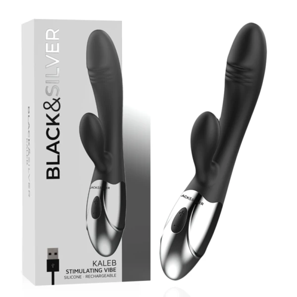 Black&silver Kaleb Stimulerende Parelvibrator met Konijn, 20 cm Black&silver Kaleb Stimulerende Parelvibrator met Konijn, 20 cm