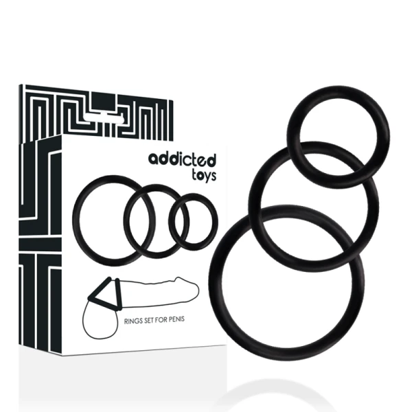 Addicted Toys Penisring-Set mit drei Größen schwarz