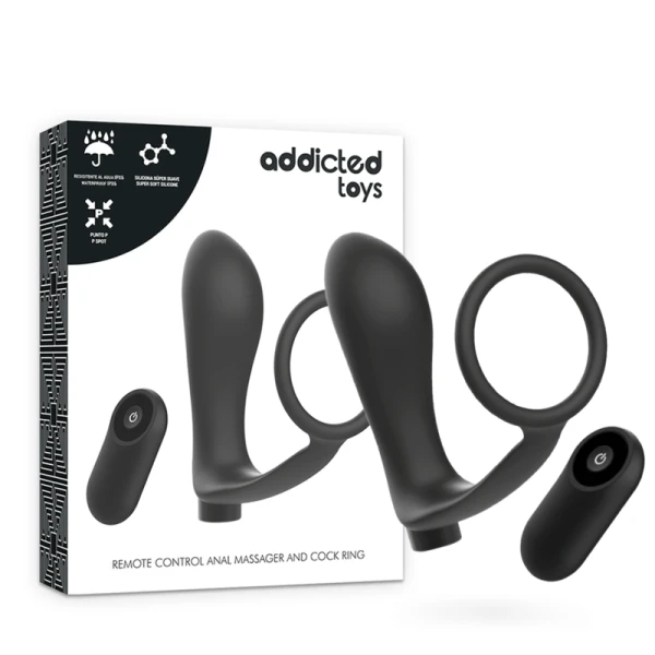 Addicted Toys Analplug mit Penisring und Fernbedienung, schwarz