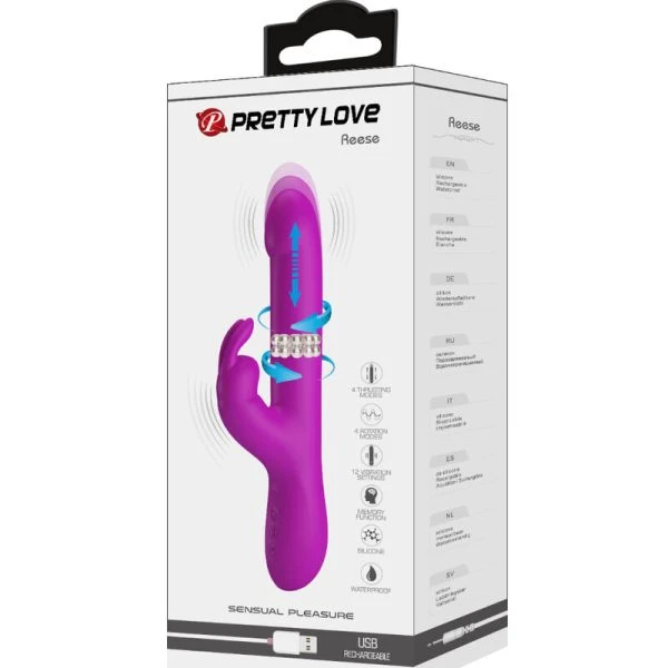 High Tech Pretty Love Reese Vibrator met rotatie- en stootfunctie, paars