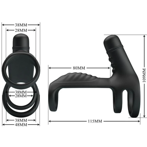 FOR HIM Pretty Love elastische penisverlengende hoes met vibratie, zwart